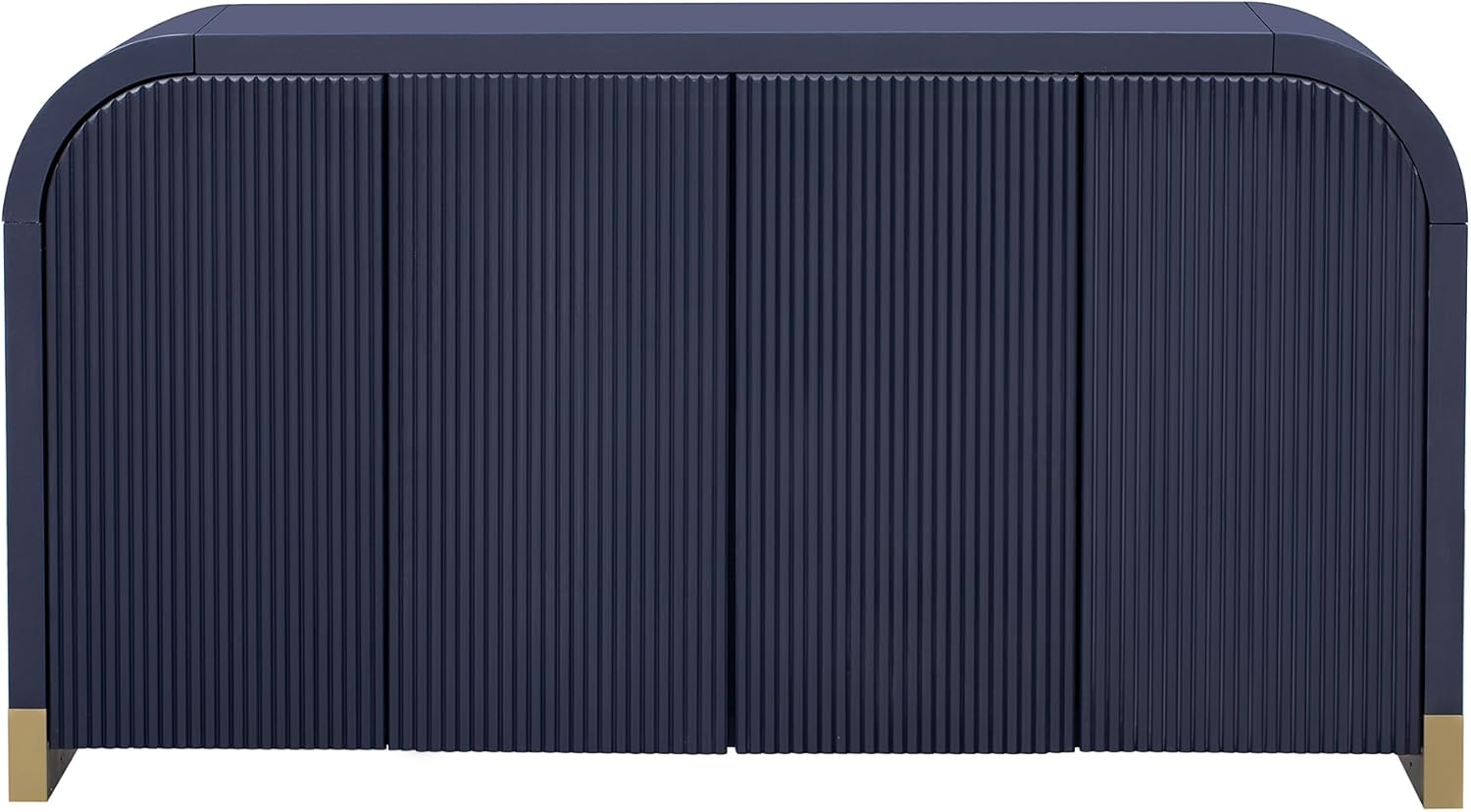 GDFStudio 59.8" Buffet Storage Cabinet with Arched Top & Wavy Door Panels, 4-Door Sideboard Credenza Storage Cabinet, Adjustable Shelves Coffee Bar Kitchen Cabinet Organizer for Living Room, Navy Blue