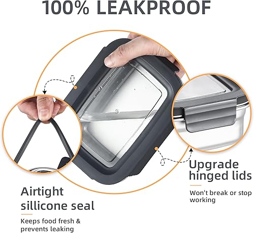 Miniatura 3 de BEFOY 4 recipientes de almacenamiento de alimentos de acero inoxidable con tapas, lonchera Bento a prueba de fugas y hermética para cocina,