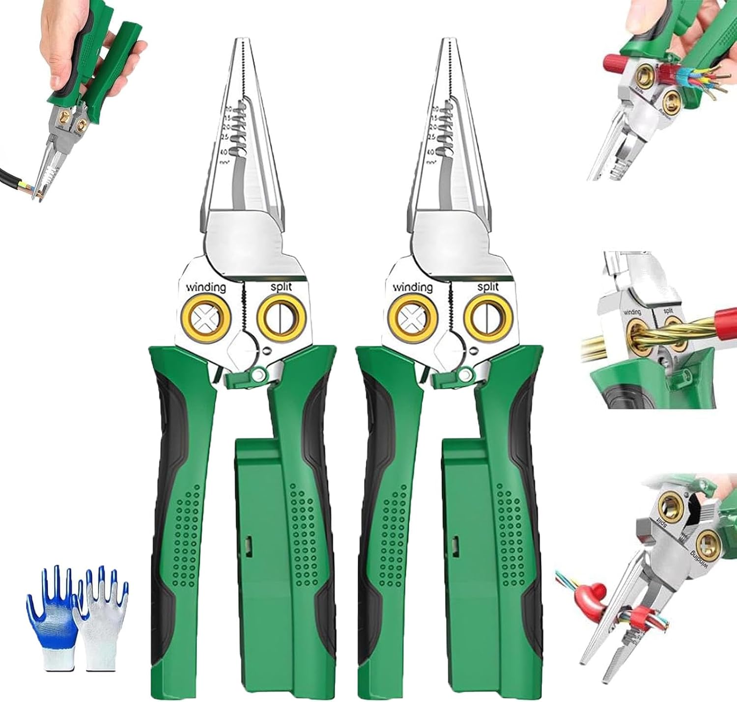 8 in 1 Wire Stripper Twister with Voltage Tester for Cutting and Pulling Wires, Cable Scissors,Voltage Tester, Folding Screwdriver Wire Stripper, Electrician Tools (2PCS)