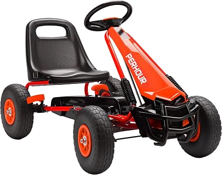 AIYAPLAY Kids Pedal Go Kart with Adjustable Seat for Kids 3-8 Years Red | Children Ride on Racer, Go Cart, EVA Tyres, Manual Clutch, Brake