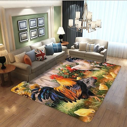 ZHENGJC Alfombras de área grande de estilo rústico de pollo colorido antideslizante para dormitorio sala de estar cocina pasillos puertas tapetes de