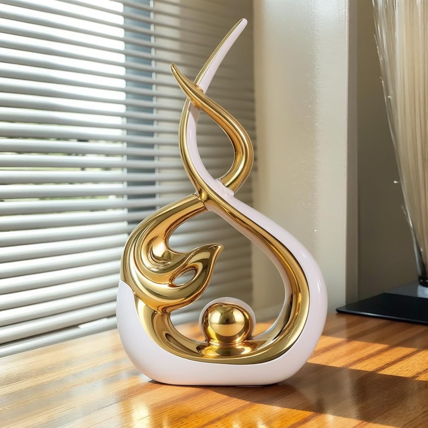 Home Decor Modern Abstract Art Ceramic Statue - 2 PCS White and Gold Sculptures, Mid Century Modern Decor, Elegant Table Centerpieces for Dining Room, Living Room, Office, Entryway, Bookshelf, Mantel - Image 6