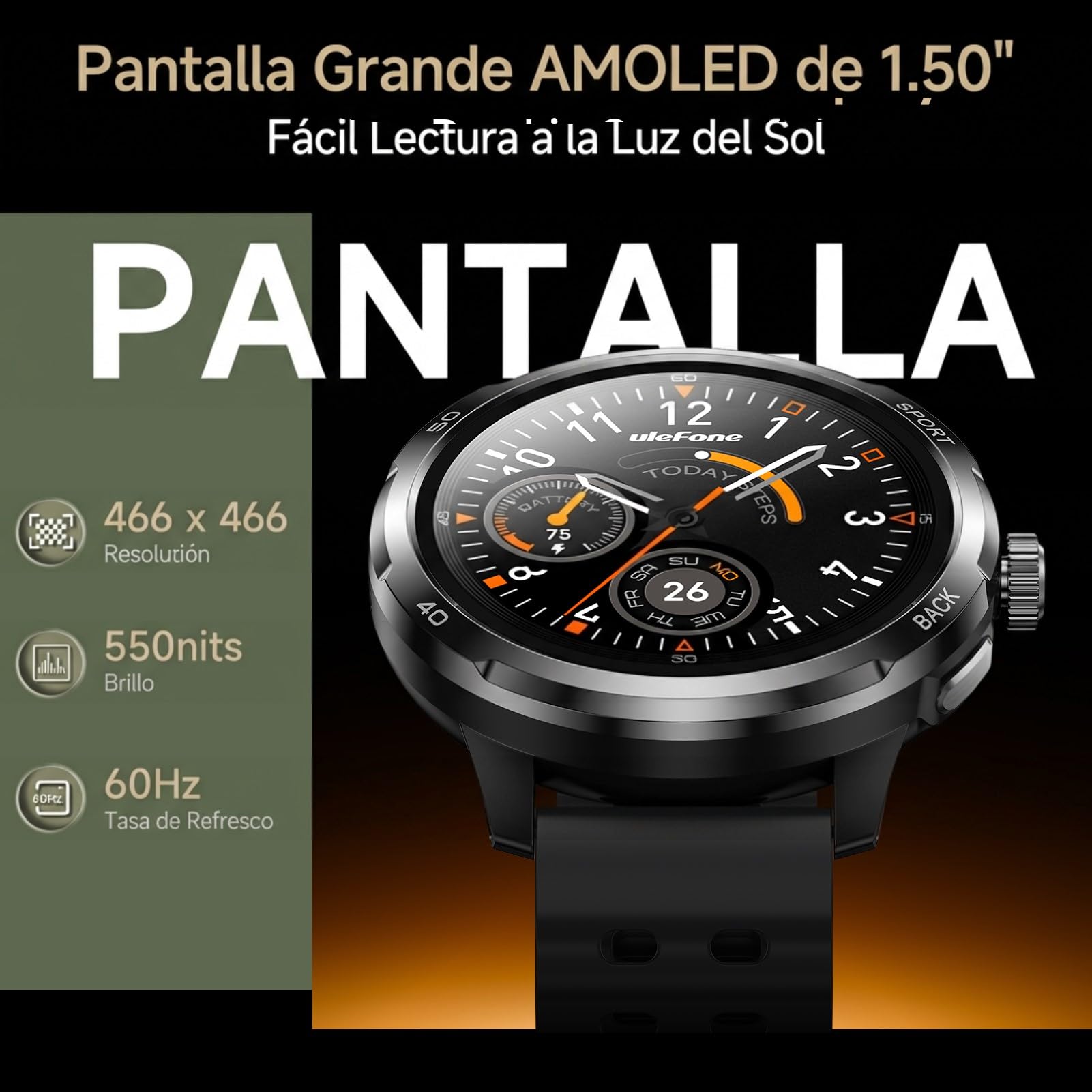 Watch Pro - Reloj inteligente para hombre militar con GPS, brújula, ChatGPT, llamadas Bluetooth, frecuencia cardíaca, reloj deportivo con más de 100 modos deportivos