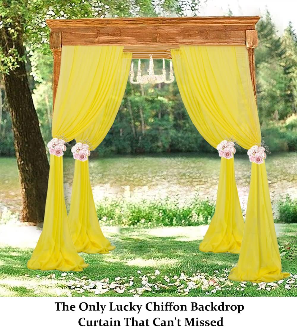 Chiffon Backdrop Curtain 96 Inch Length 2 Panel 29 Inch Width Wedding Backdrop Drapes Yellow Sheer Curtain Panels Tulle Backdrop Chiffon Fabric Photography Backdrop for Party