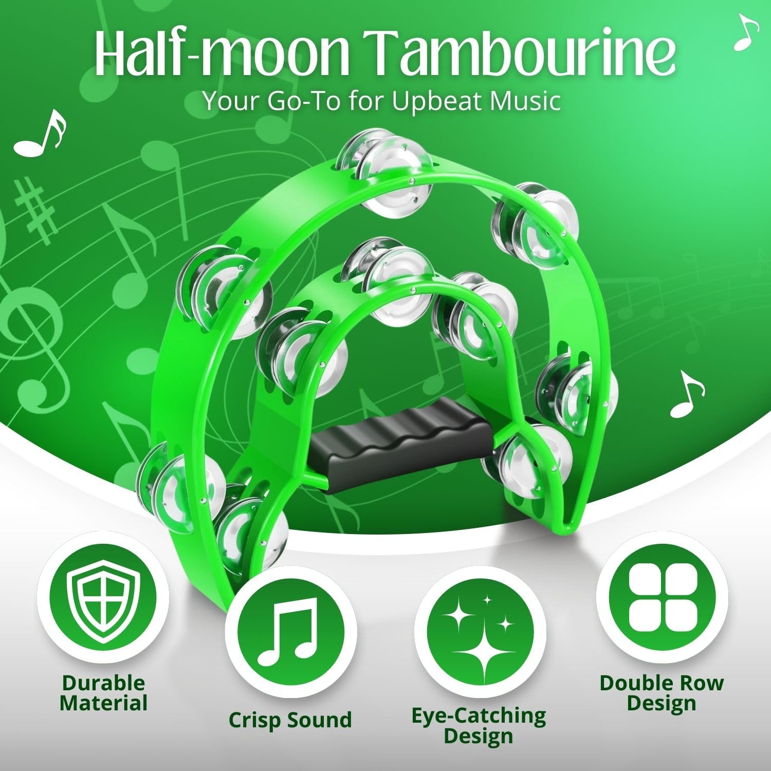 Image secondaire de Lot de 2 tambourins demi-lune Flexzion en vert avec poignée ergonomique