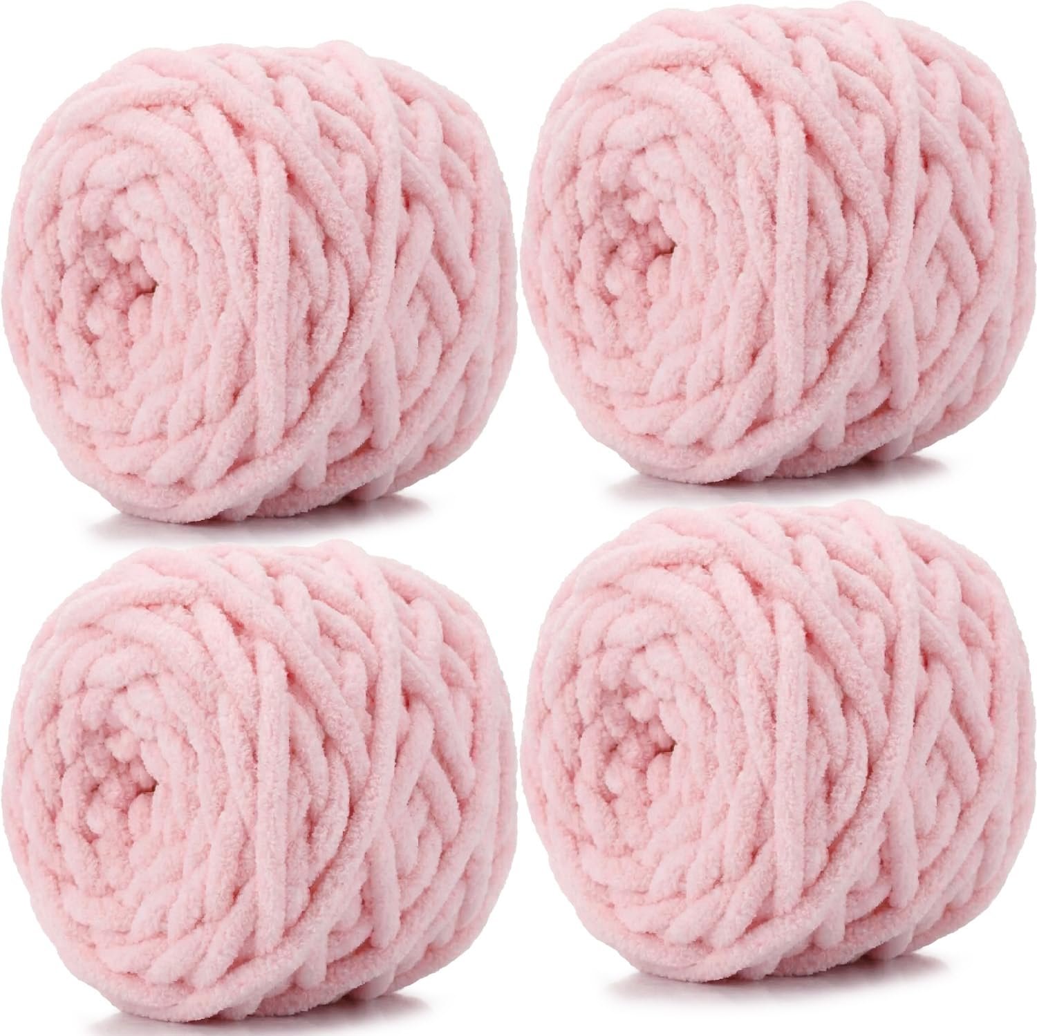 Xtrillogen Chunky Chenille Yarn 4 x 100g Balls,Soft Fluffy Multicolor Plush Wool for Crochet & Knitting Soft Thick Chunky Yarn Crochet Yarn for Blankets,Hats,Cushions (Light Pink)