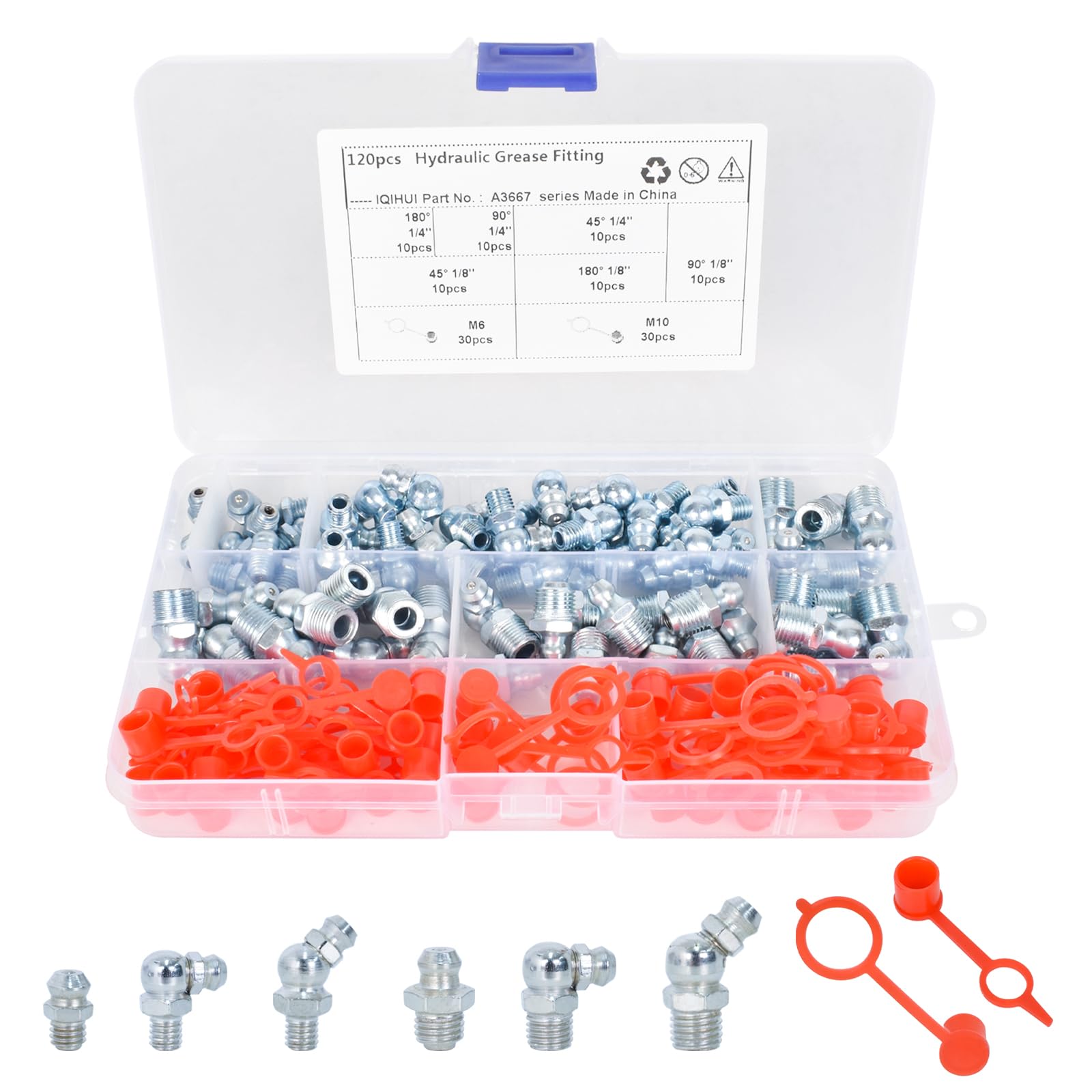 Set Ingrassatori M6 - 80 Pezzi Con Testine A 45°/90°/180° E Cappucci Protettivi - Per Pistole Grasso - Foto 3