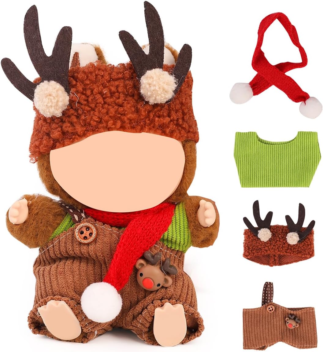 Doll Clothes for Labubu(NO Doll), for 17/15cm Plush Dolls, Clothing Suit Toy Figurine Outfit Set Dress Up with Kawaii Style Accessories, Skirt or Overall and Cute Hat or Headwear (SD4)