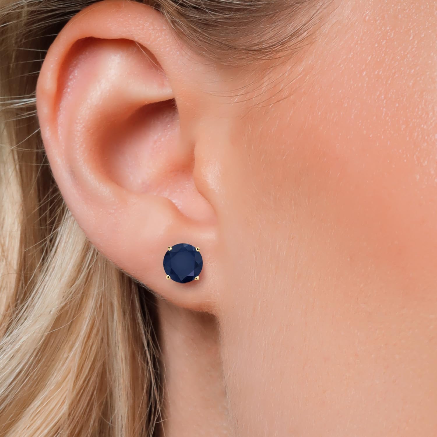 Gem Stone King 14K Yellow Gold Blue Sapphire Stud Earrings for Women | 4.92 Cttw | Gemstone September Birthstone | Round 8MM - Image 3