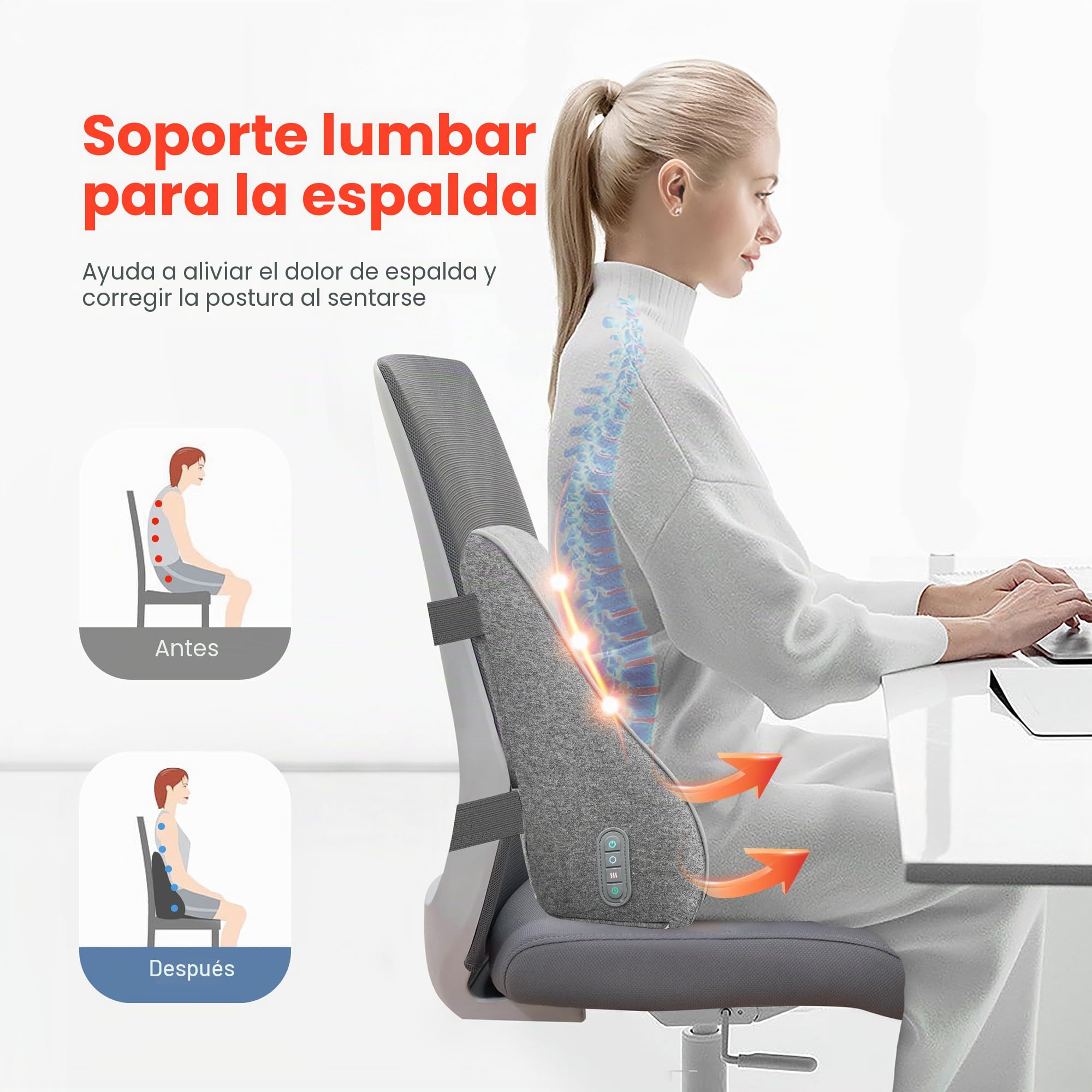 COMFIER Masajeador de Espalda, Masajeador Cervical y Espalda Shiatsu para Silla de Oficina, Cojín de Masaje Eléctrico para Aliviar el Dolor, Casa, 2 Ajustes de Calor, Regalos Originales para Mujer