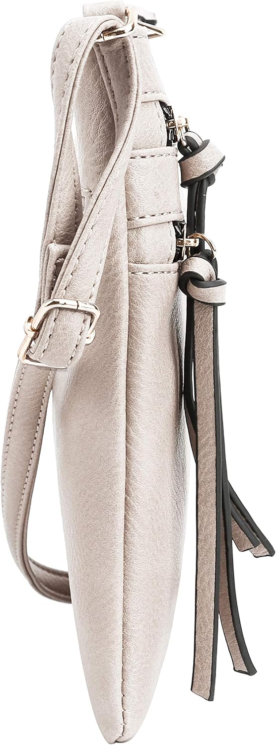 DELUXITY | Crossbody Purse Bag | Functional Multi Pocket Double Zipper Purse | Adjustable Strap | Medium Size Purse | Beige - Image 4