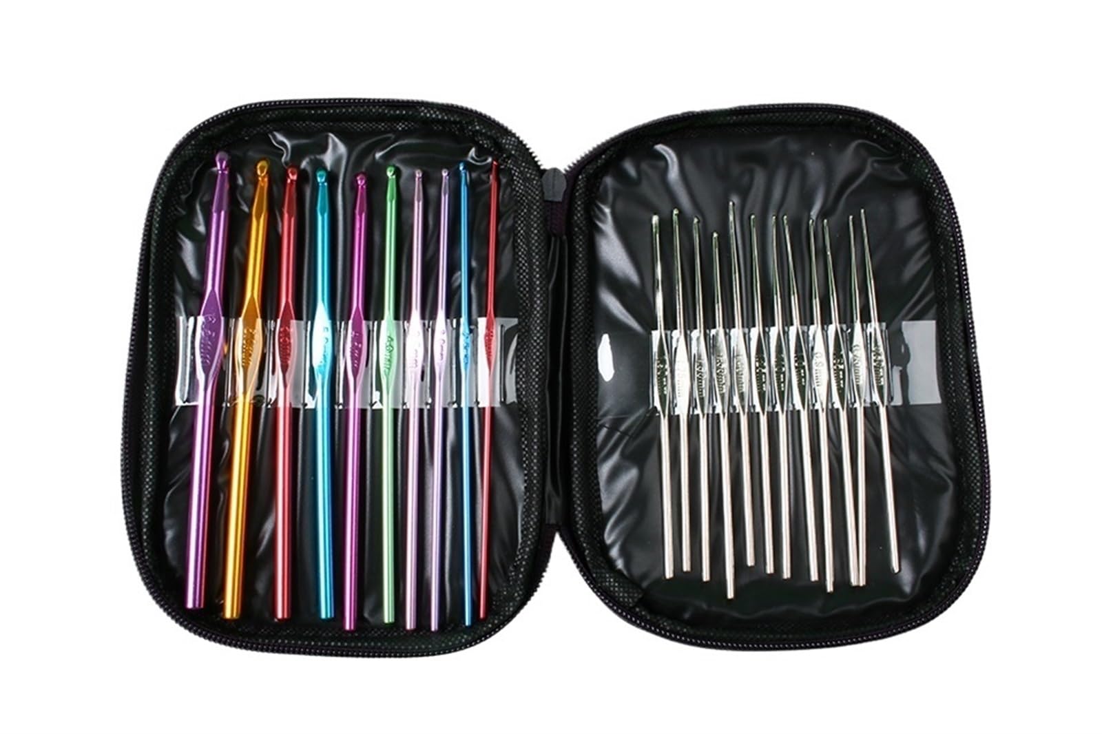L6NqIAG Crochet Kit 22pcs Set Mixed Color Aluminum Crochet Hook Needles for DIY Knitting Yarn Kit Tools with Case
