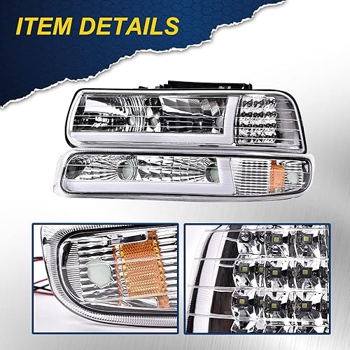 Miniatura 7 de G-PLUS Faros delanteros LED DRL compatibles con Chevy Silverado 1999-2002Silverado 1500HD 2500HD00-06 Tahoe Suburban 1500 2500, 2002, 2 unidades