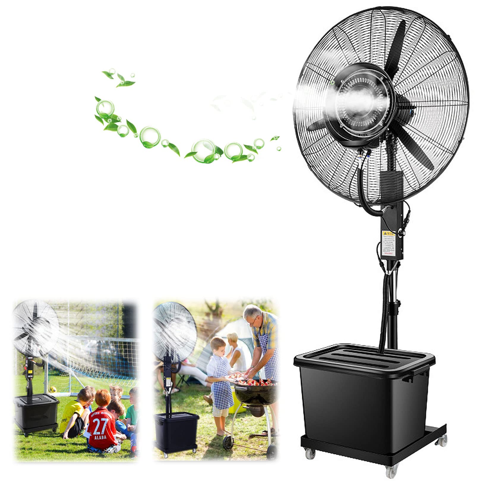 JKJZSALJ Adjustable Height Misting Fan,3 Cooling Speeds With 11.5 Gallon Tank,Pedestal Fan For Backyards,Patios And More,90°Oscillating,Black,71cm/28in