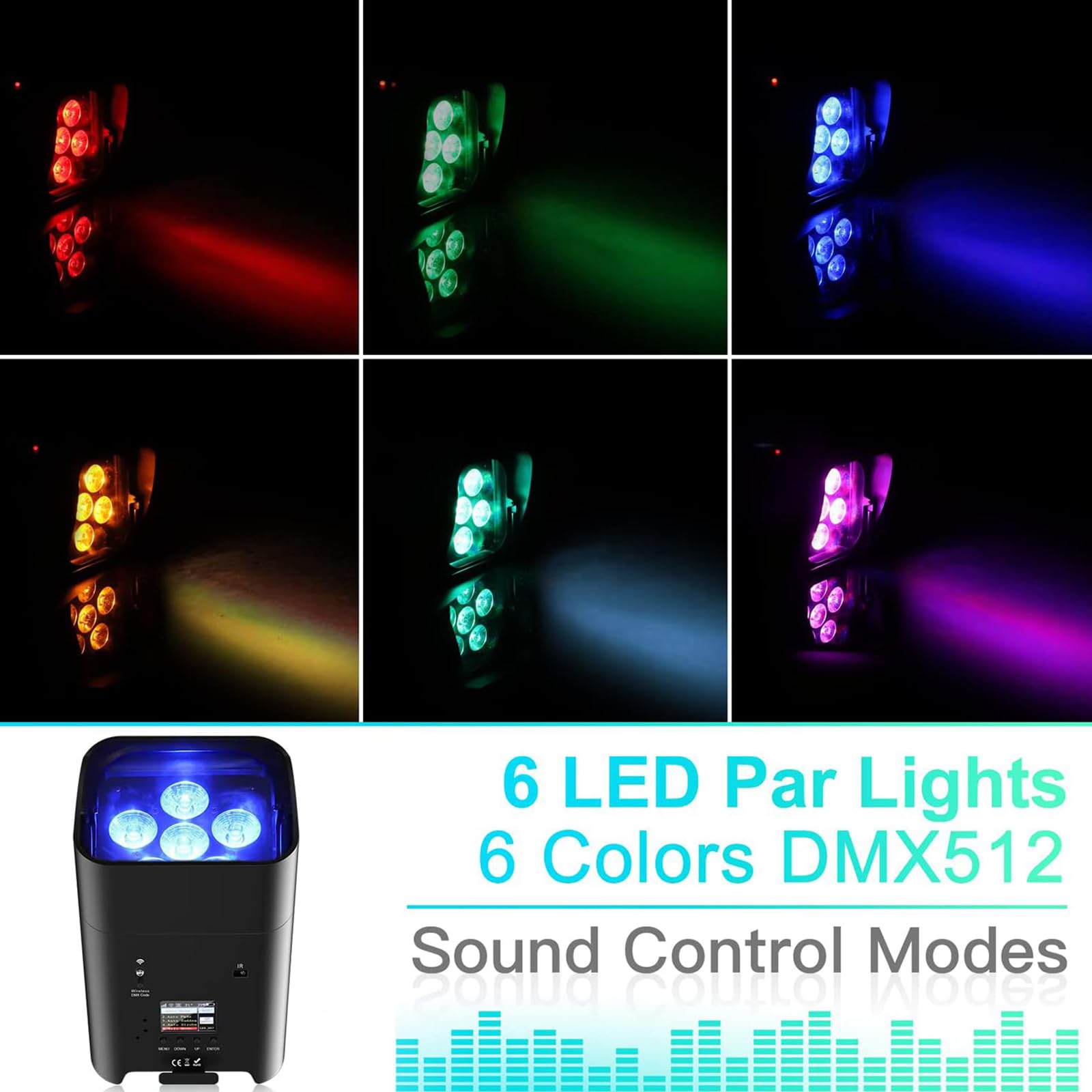 Luce par a LED senza fili, 6 x 18 W RGBWA+UV Uplighting con APP, telecomando e controllo DMX, alimentato a batteria per DJ Live Spettacoli Matrimoni Eventi