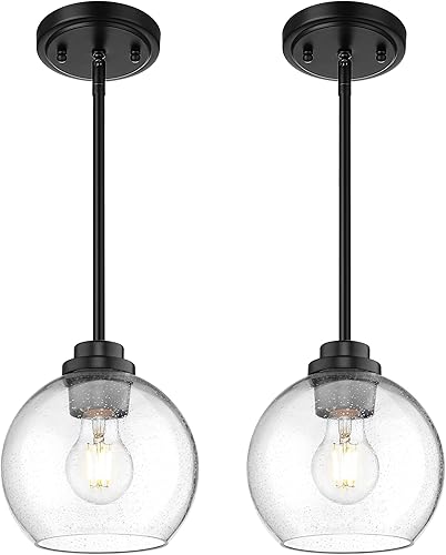 Miniatura 27 de Luces Colgantes de Latón para Isla de Cocina Paquete de 2, Luz Colgante Dorada Estilo Granja con Pantalla de Globo de Vidrio Transparente, Globo de