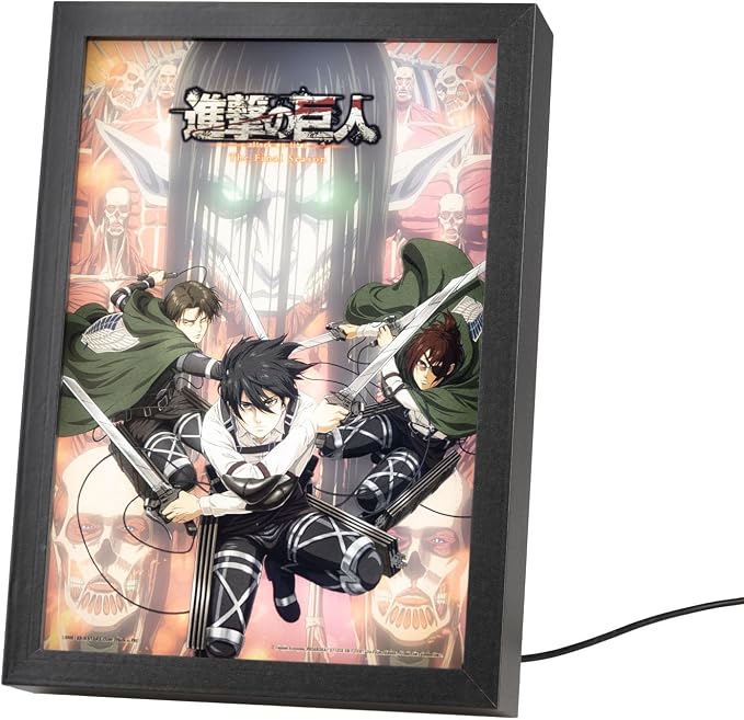 Grupo Erik Cuadro Ataque a los Titanes Manga - Marco Anime Accesorios Luz Led, Cuadros Decoracion Dormitorios | Lampara Escritorio - Anime Merchandising: 3 Tonos de Luz y 5 Niveles Brillo, 20x28cm