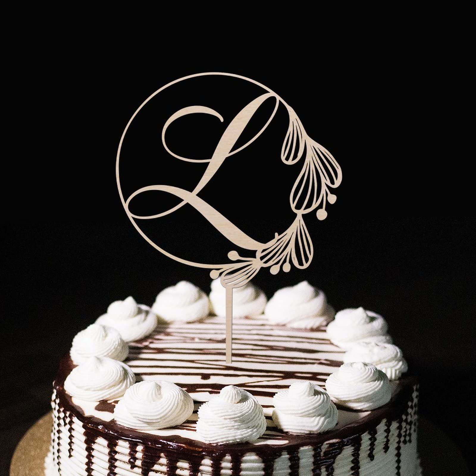 Natural Wood Initial L Cake Topper Monogram Name Leaf Wreath For Wedding Anniversary Party Decorations Rustic Reusable Rustic Birthday Gifts For Men Women A B C D E F G H I J L M N K O P R V W X Y Z