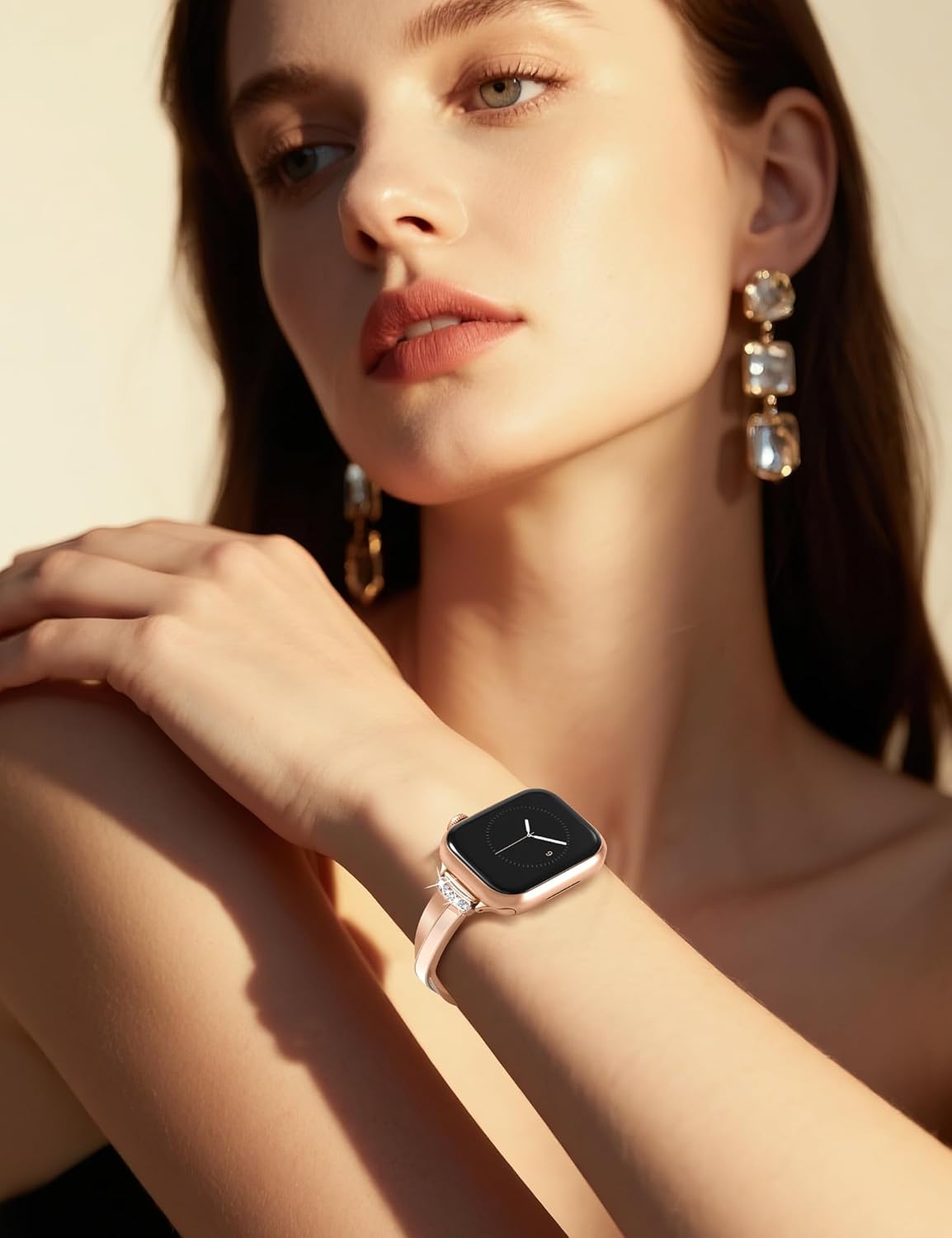 Rose Gold Slim Watch Band for Women Compatible with Apple Watch 42mm(S3/2/1)/44/45/46/49mm Designer Dressy Bracelet Adjustable Metal Strap for iWatch Series 11/10/9/8/7/6/5/4/SE 3/2/1/Ultra - Image 6