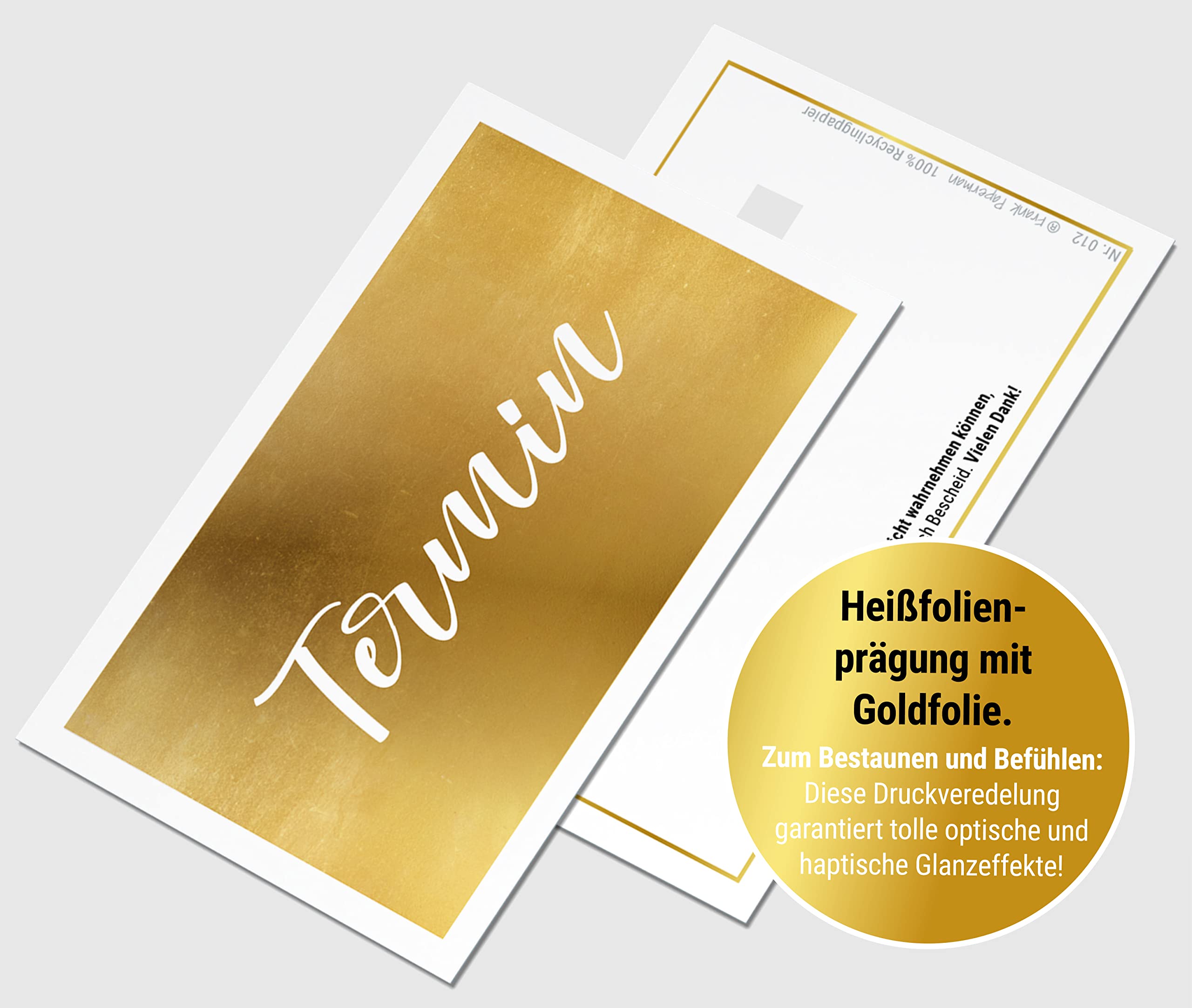 200x Terminzettel gold | mit hochwertiger Goldfolienprägung | 1 Termin auf einem Terminzettel praxis | Visitenkartenformat | Querformat