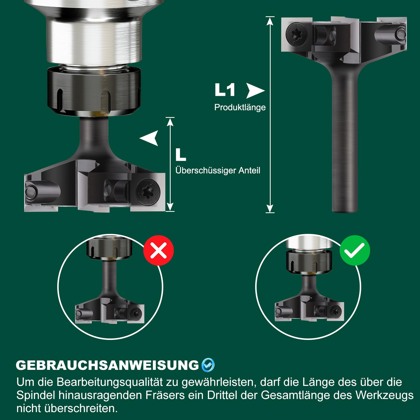 Fraise à planer pour défonceuse avec tige de 8 mm - Diamètre de coupe 40 mm - Équipé de 4 lames interchangeables en carbure de tungstène de 10,5 x 10,5 mm - Fraises pour planer, rainurer et