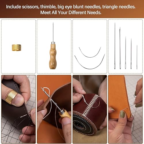 Miniatura 3 de WUTA Kit de reparación de tapicería de cuero de 35 piezas, herramientas de trabajo, kits de reparación de costura básica portátil para