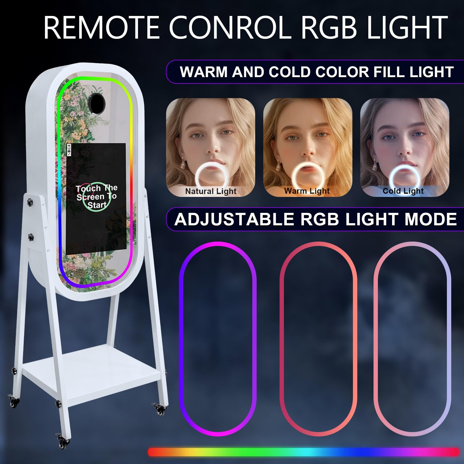 Máquina de fotomatón de espejo mágico con pantalla táctil de 21.5 pulgadas, máquina de fotomatón para selfie, luz RGB para eventos, alquiler de bodas, fiestas (Máquina + cámara + mini impresora)