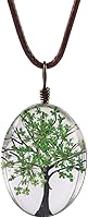 FMFM42 Queen Anne's Lace Dried Flowers Oval Pendant Necklace - Handmade Multi-Color Natural Beauty