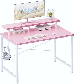 Pamray 32 Inch Small Computer Desk with Monitor Stand, Simple Office Des...