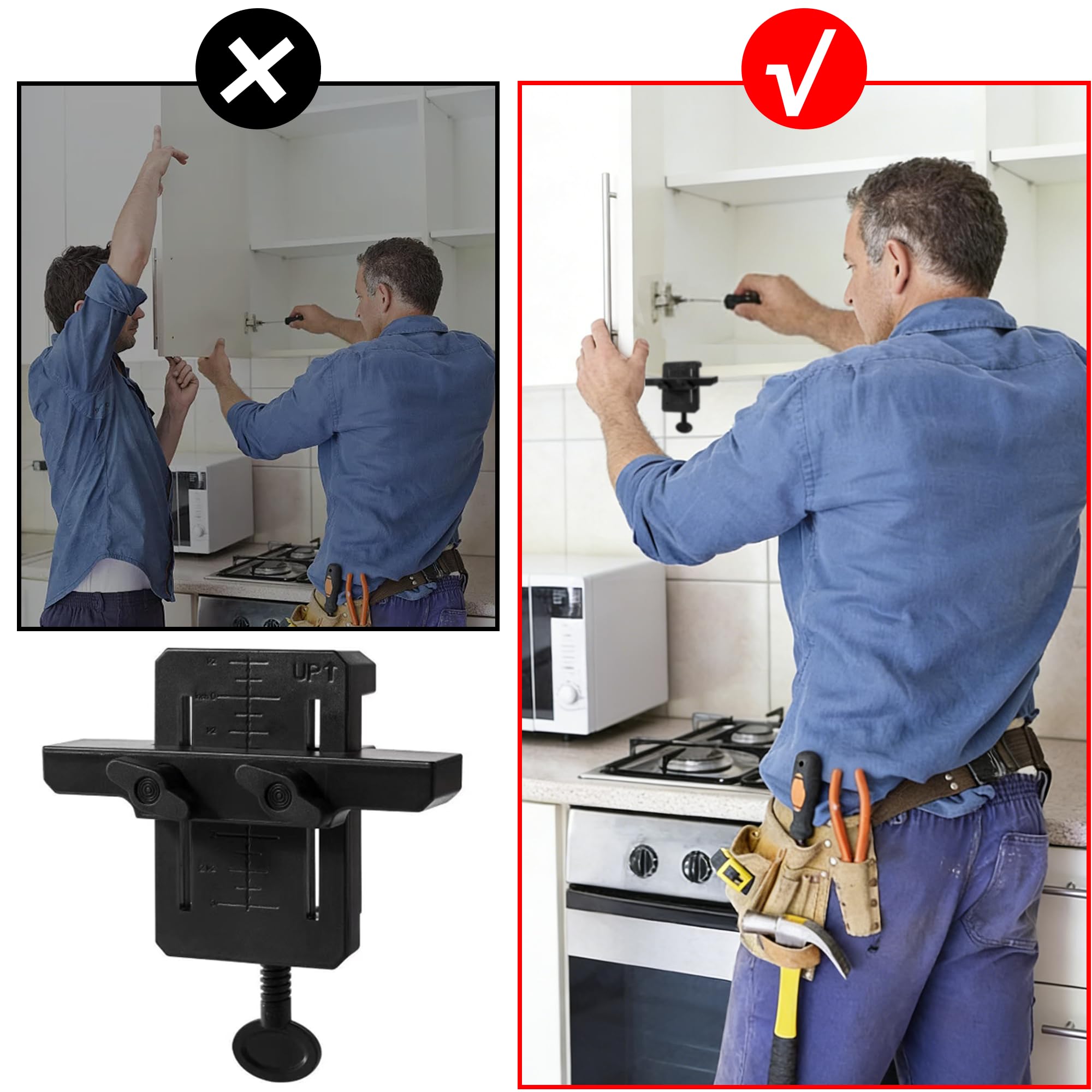 SUQ Positionneur d'Installation De Porte d'Armoire Réglable, Plastique, Clip Auxiliaire De Porte d'Armoire Dispositif d'Installation, Guide De Perçage, Gabarit Polyvalent Pour Le Travail Du
