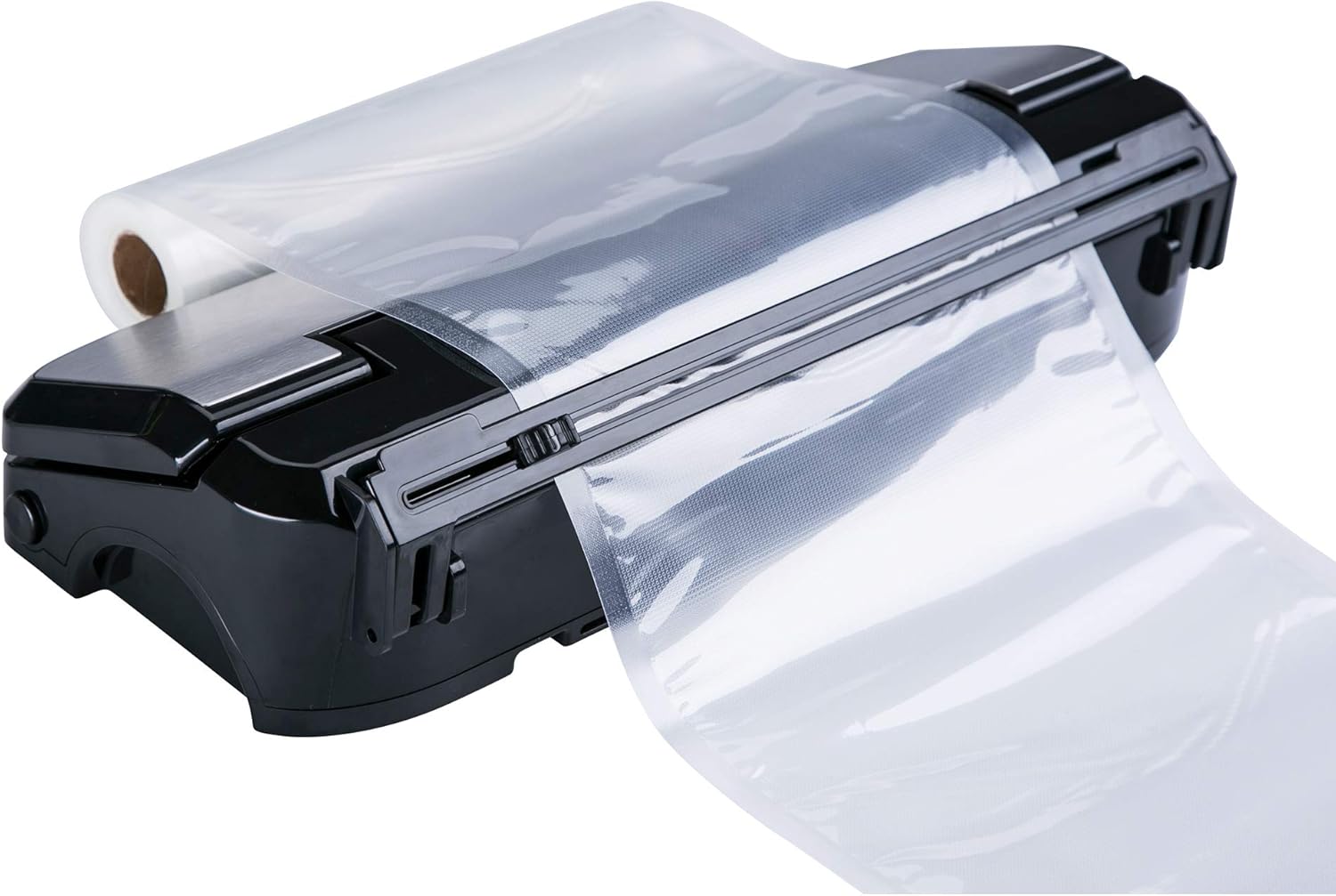ProSeal Vacuum Sealer showing the built-in cutter in action, cutting a vacuum sealer roll.