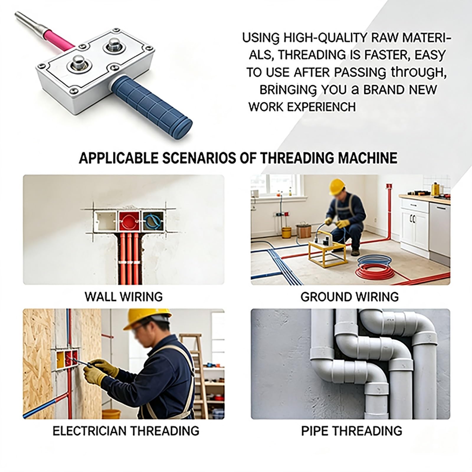 Outil de traction fil d'électricien, outils de filetage de câble portables | Ergonomique antidérapante, for conduits et tuyaux cachés, tire-fil à une seule personne permettant d'économiser du travail