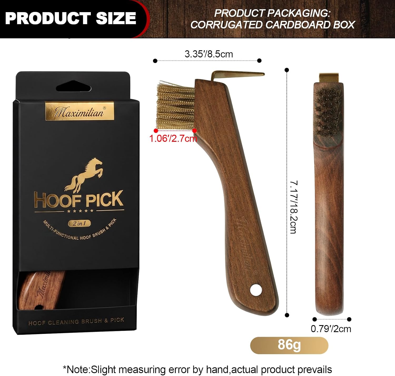 MAXIMILIAN 2-in-1 Solid Wood Horses Hoop Pick with Brush