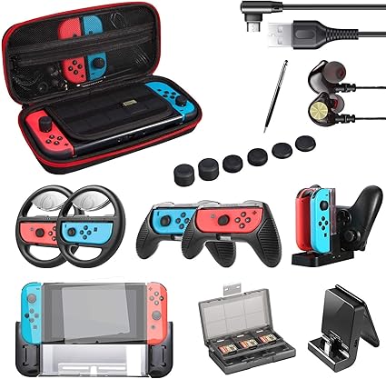 Amazon Co Jp Switch ケース in1 セット ニンテンドースイッチ カバー 収納保護ケース Tpu保護ケース Switch保護フィルム2枚 イヤフォン タッチスクリーンペン ゲームカードケース Joy Con充電器 コンパクトプレイスタンド 6個親指キャップ Type Cケーブル 2個joy