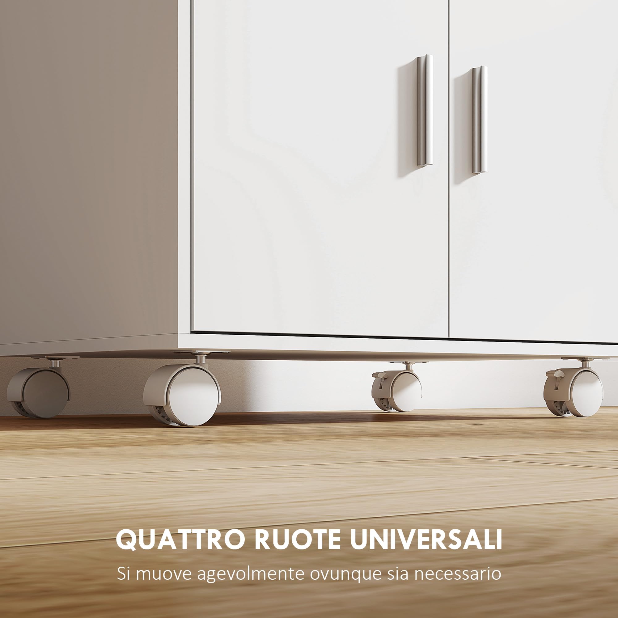 HOMCOM Mobile Microonde con Ruote, Credenza Cucina con Cassetto, Piano per Elettrodomestici, Armadietto a 2 Ante, Ripiano Estraibile e Ripiano Aperto, Carrello Cucina per Soggiorno, 59x40x92cm, Bianco