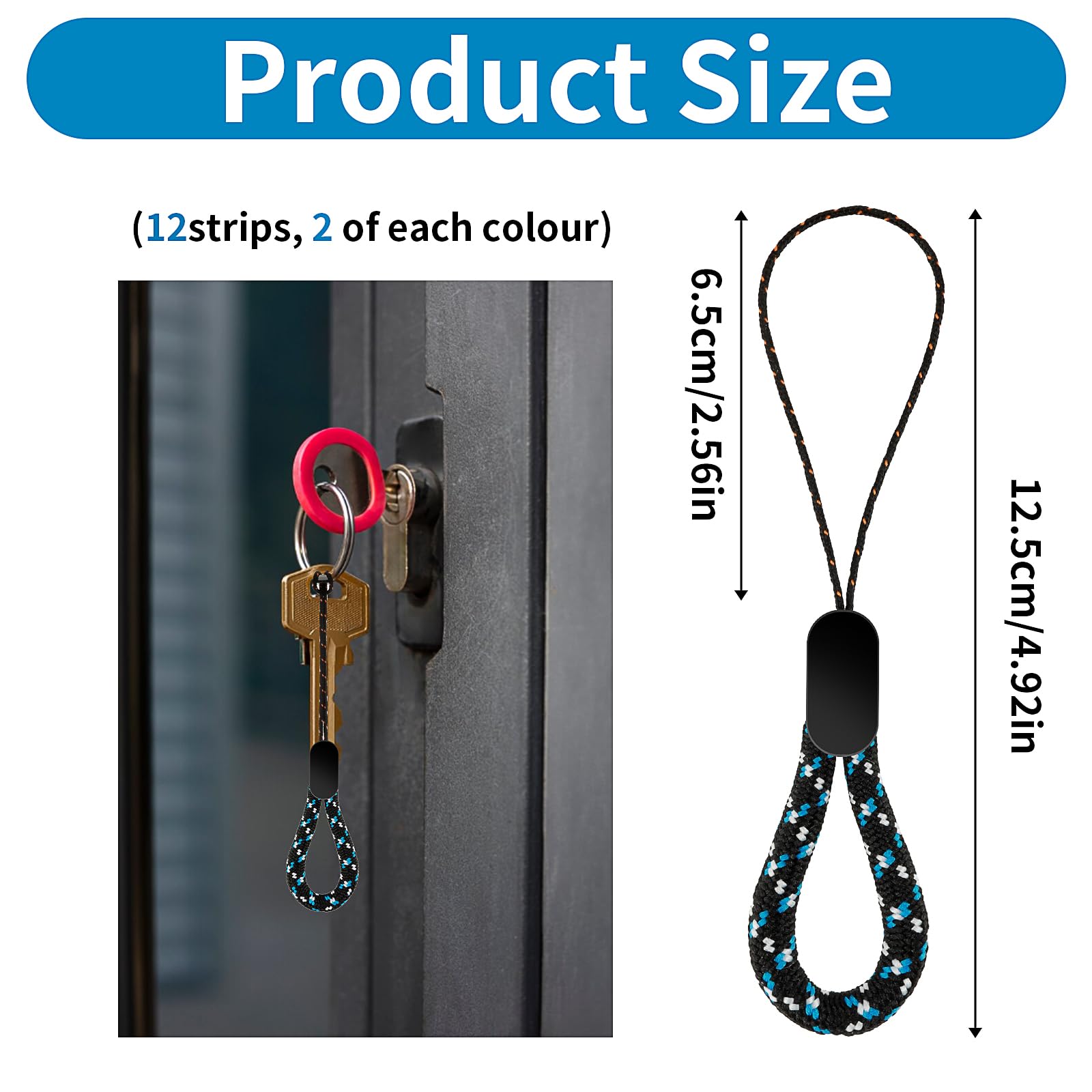 Mabor 12 Stück Schlüsselband Kurz, Schlaufen Lanyard Kamera Kette Schlüsselanhänger Schlaufe Handyband Kurz Handschlaufe Finger Nylon Handschlaufe für Schlüssel Lanyard Brieftasche Handy | Tragbares, kurzes Umhängeband, farbige Fingerriemen für Handyhülle