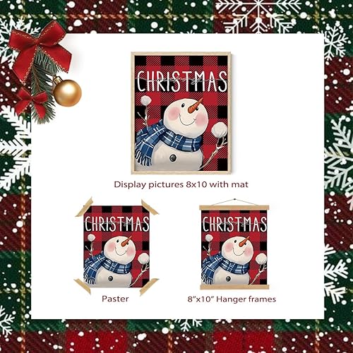 Miniatura 6 de XYDEG Conjunto de 4 Impresiones de Arte Navideño para Pared, Impresiones Navideñas, Hola Invierno Vintage Santa Navidad Muñeco de Nieve Búfalo