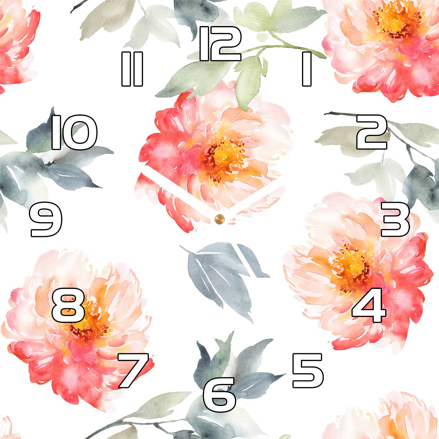 Horloge en verre cuisine salon murale moderne fleurs 30x30 cm