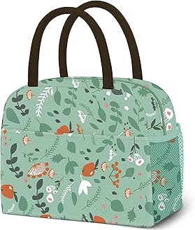 Lunch Bag Lunch Box for Women Men Reusable Insulated Lunch Tote Bag, Handbags Case High Capacity for Travel Work Picnic, Green Leaves