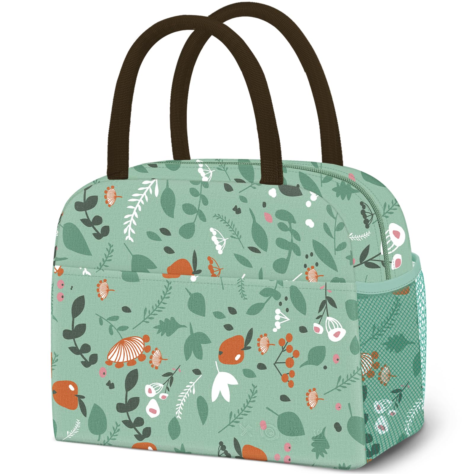 Lunch Bag Lunch Box for Women Men Reusable Insulated Lunch Tote Bag, Handbags Case High Capacity for Travel Work Picnic, Green Leaves