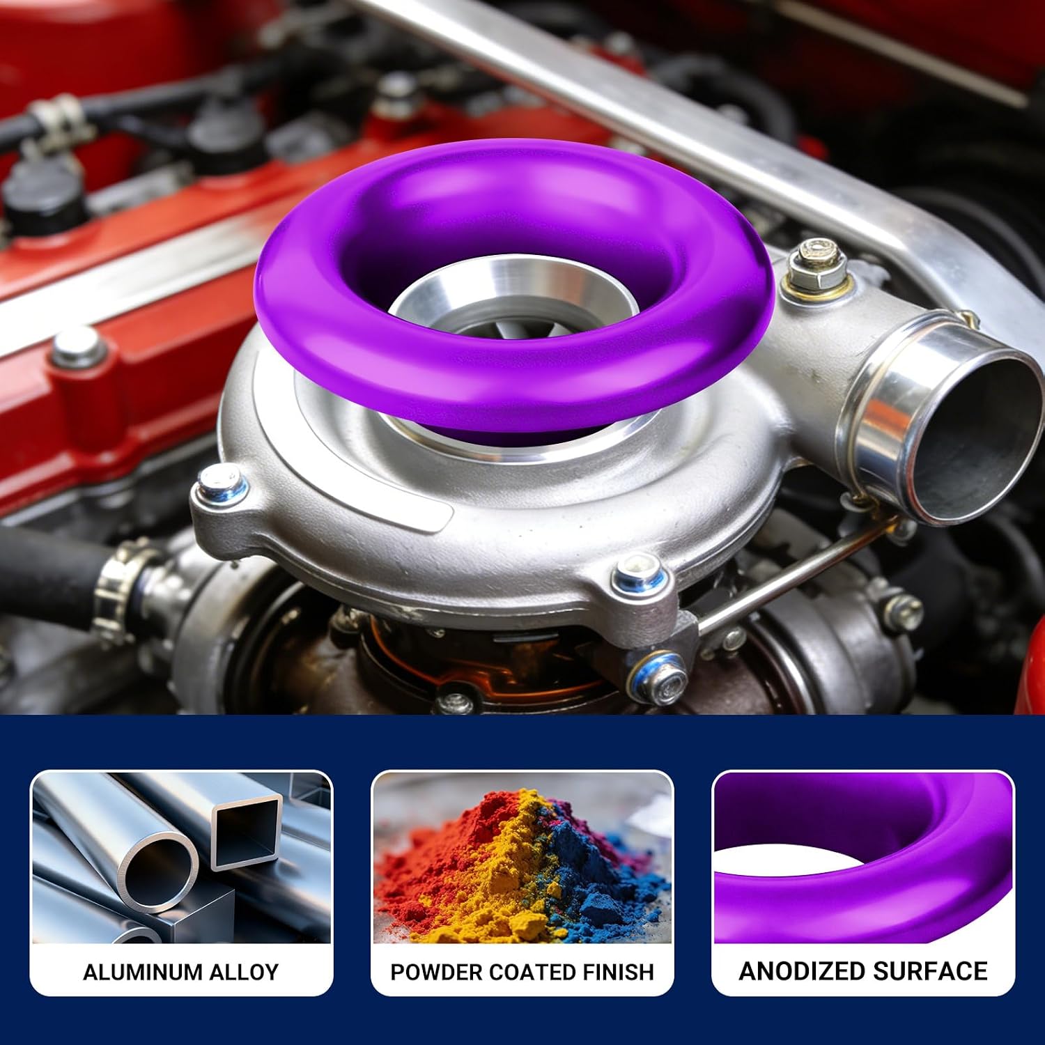 Velocity Stack Adapter, Aluminum Decorative Air Intake Turbo Guard 3.5 Inch Air Inlet Stack- Purple