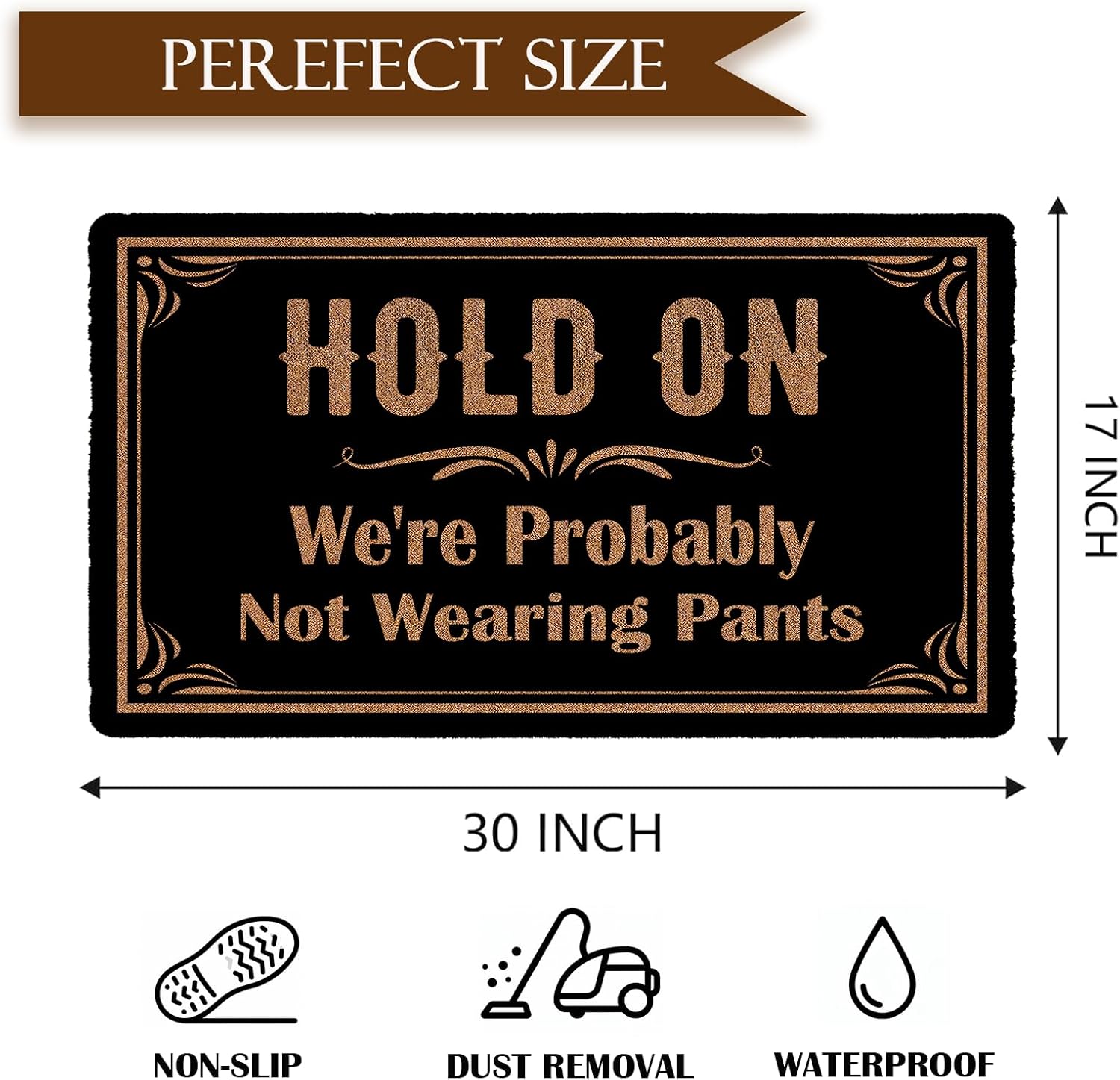 Funny Welcome Doormat Hold On I'm Probably Not Wearing Pants Non-Slip, Personalized Home Decor Mats, Suitable for Entrances and Decorative Farmhouse Styles 17x30 Inches