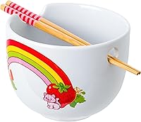 Vista 21 de Silver Buffalo Strawberry Shortcake - Tazón de cerámica vintage para ramen con palillos, apto para microondas, 20 onzas