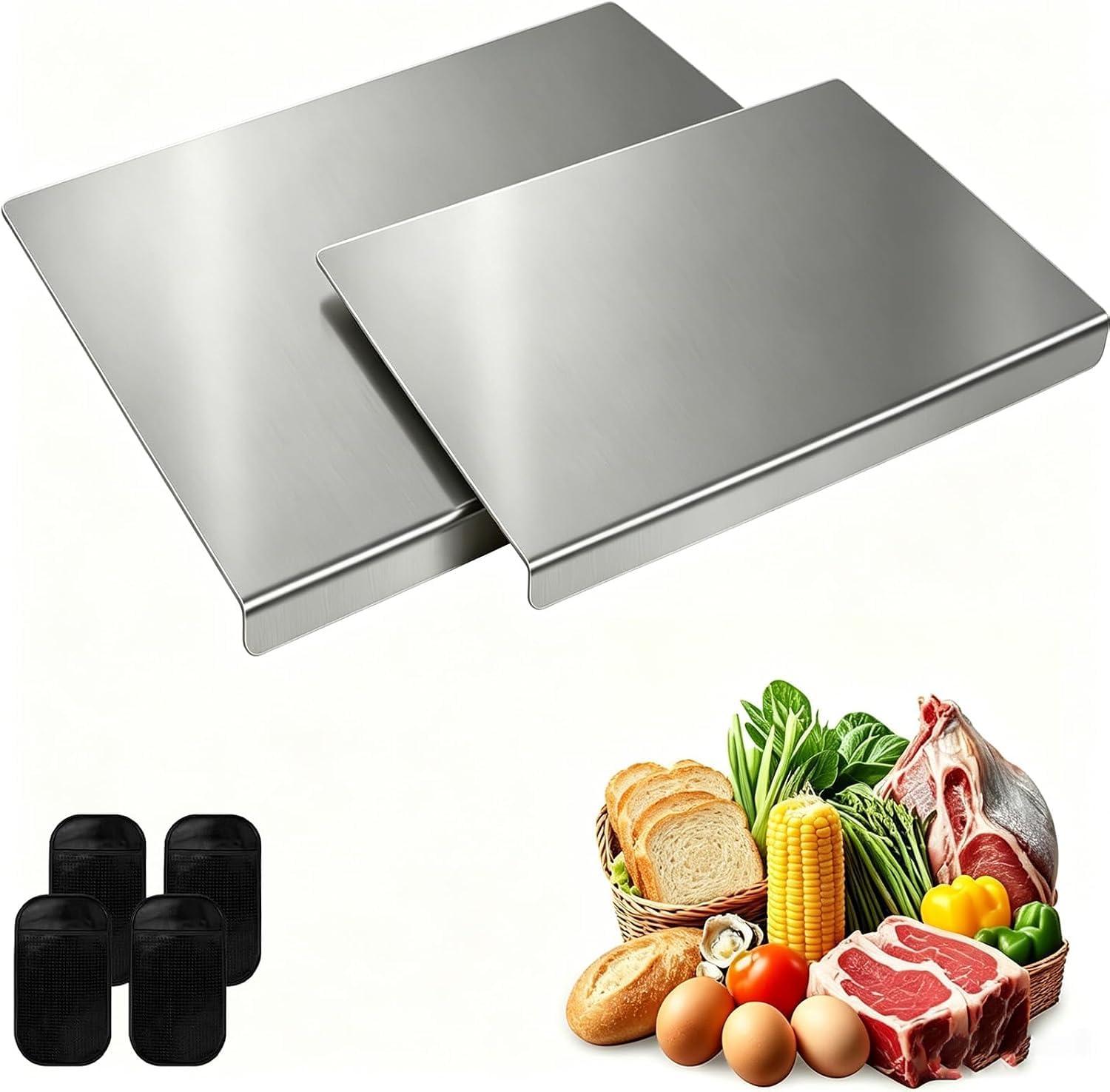 2 Pcs Stainless Steel Chopping Board Cutting Boards for Kitchen, 2 Sizes