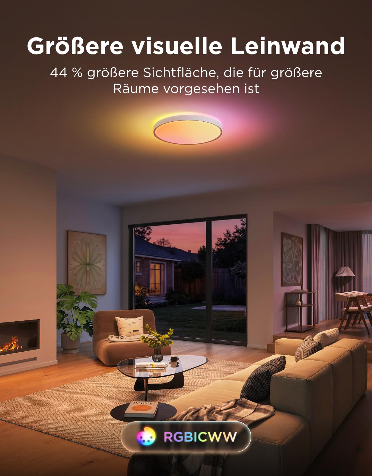 Govee RGBICWW Deckenlampe Pro55W, 4800lm LED Deckenleuchte Dimmbar,Ø45,5cm | 2700K–6500K für 20–30m², 74+ Szenen, Kompatibel mit Matter/Alexa/Google, Einfache Installation, Wohnzimmer Schlafzimmer