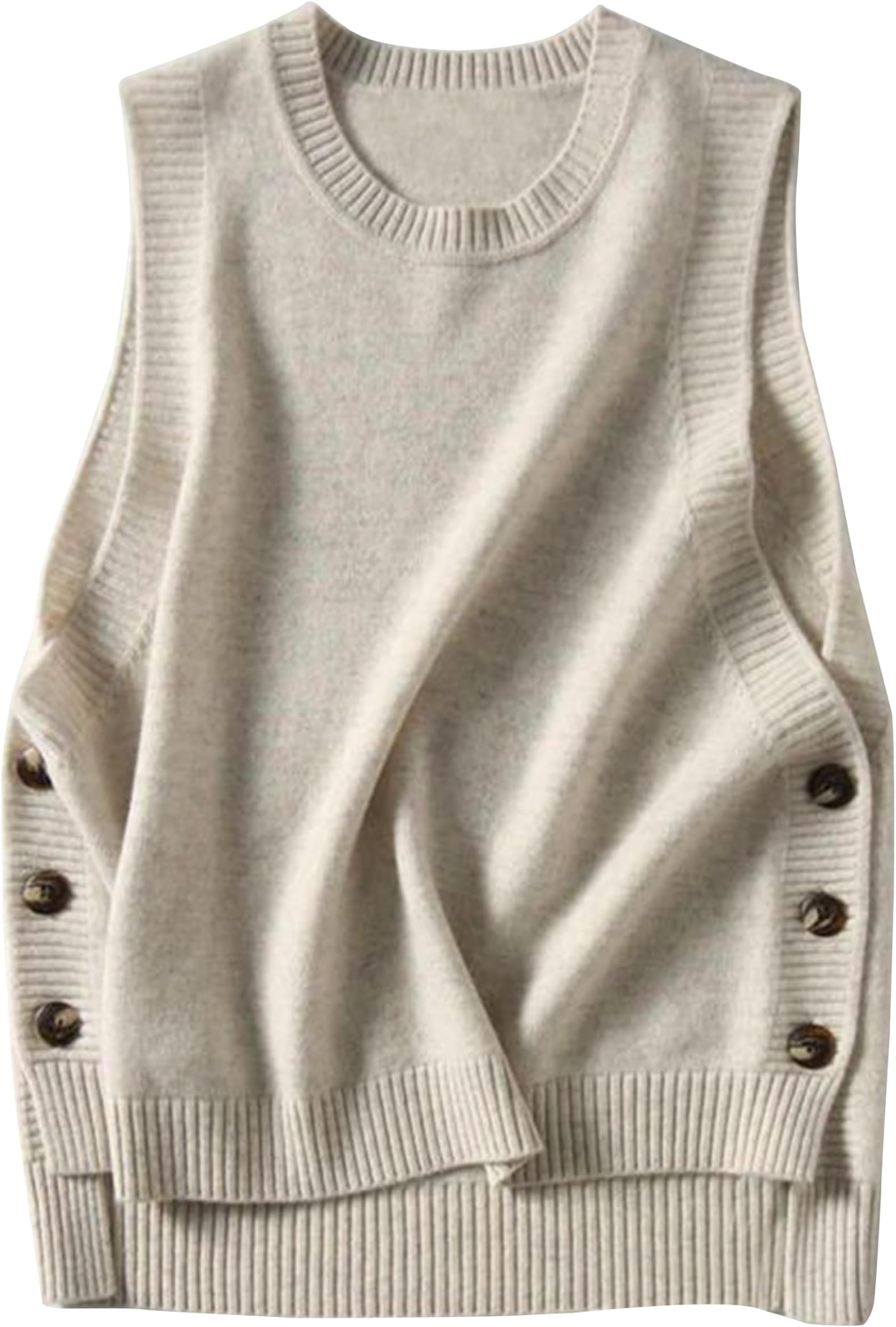 Women's Round Neck Sleeveless Pullover Ribbed Knit Sweater Vest Top