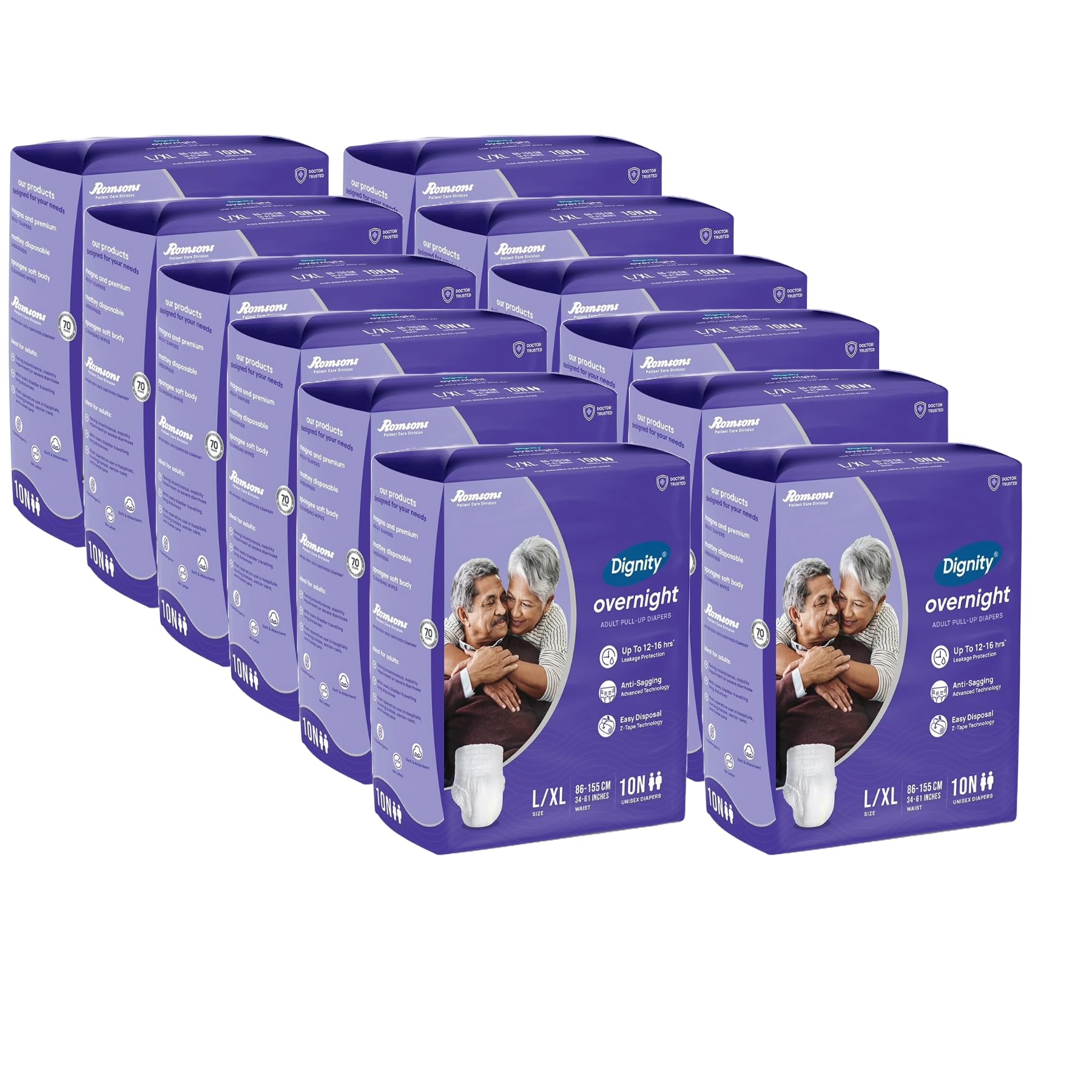 DIGNITY Overnight Pant Style Adult Diapers - L/XL (120 Pieces) With Wetness Indicator and Leakage Protection Upto 12-16 Hrs.