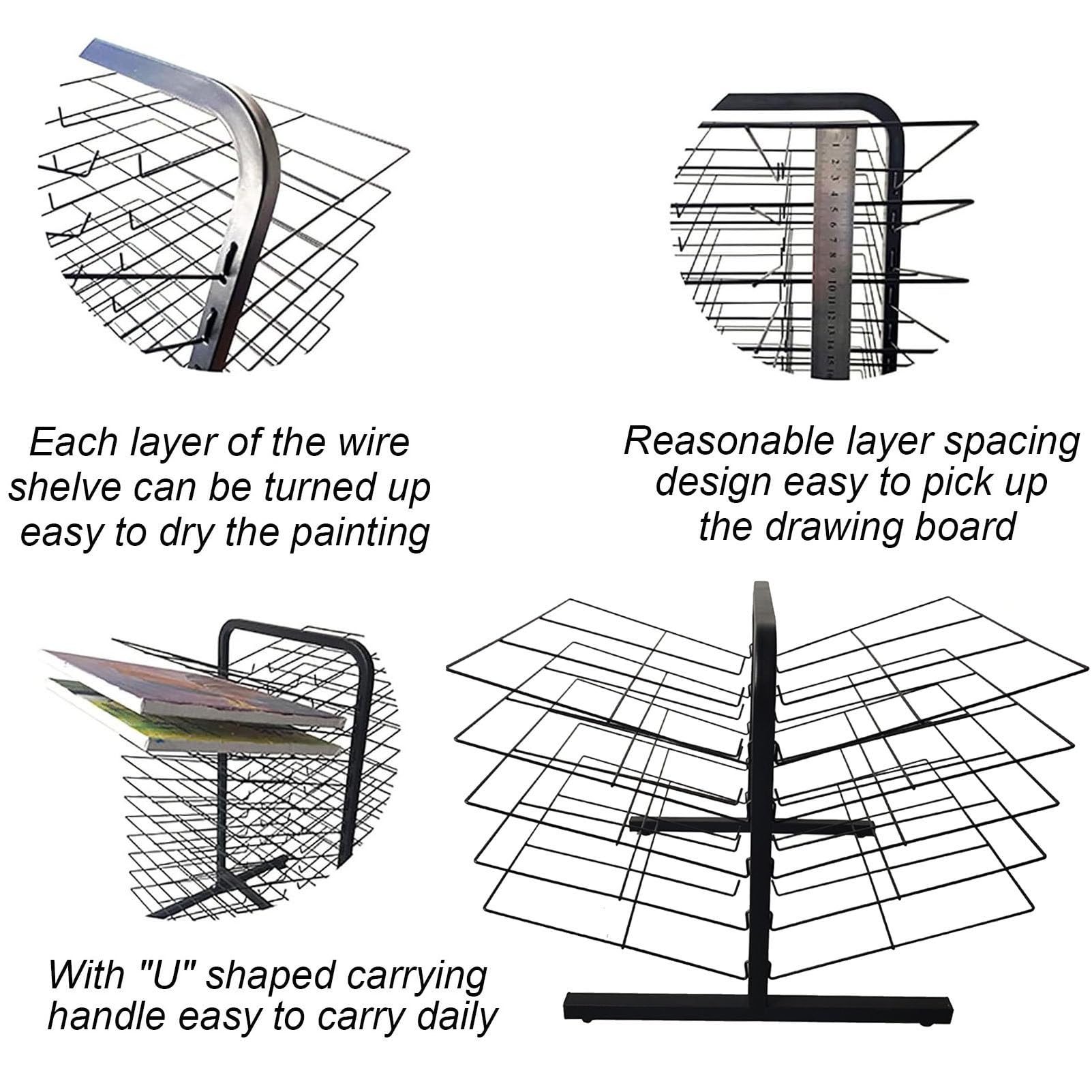 Séchoir pour œuvres d'art, présentoir de rangement en acier avec 10 étagères métalliques pour papier A3 et peintures, étagère empilable pour dessins
