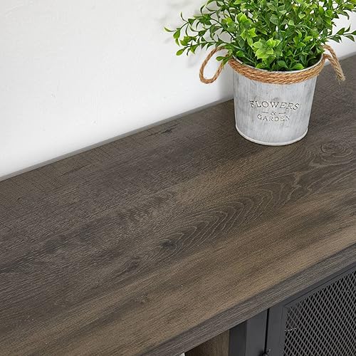 Miniatura 13 de FATORRI - Gabinete industrial de barra de vino para licores y vasos, gabinete de café de madera de granja con estante de vino, aparador de metal y