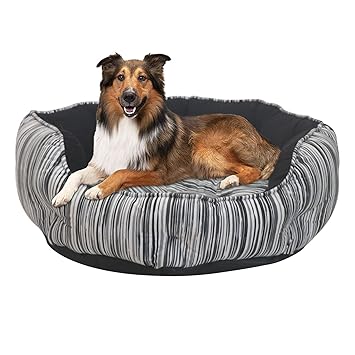 Mellifluous Premium Soft Velvet Round Dog Cat Pet Bed - Reversible, Washable, Portable, Detachable Cushion with Extra Playing Bone Toy (L, Black)